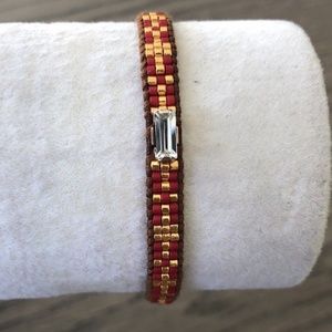 New Auth Chan Luu Red Gold Mix Seed Bead Pull Tie